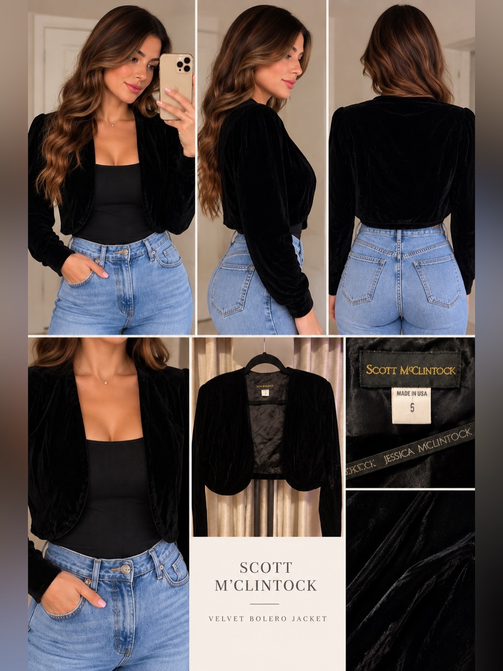 Scott McClintock Black Velvet Cropped Bolero Jacket